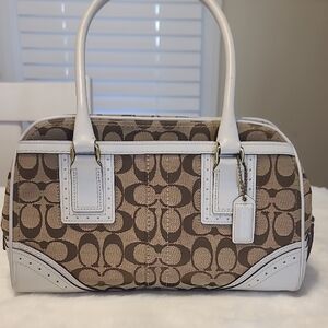 Coach Signature Brown and White Satchel